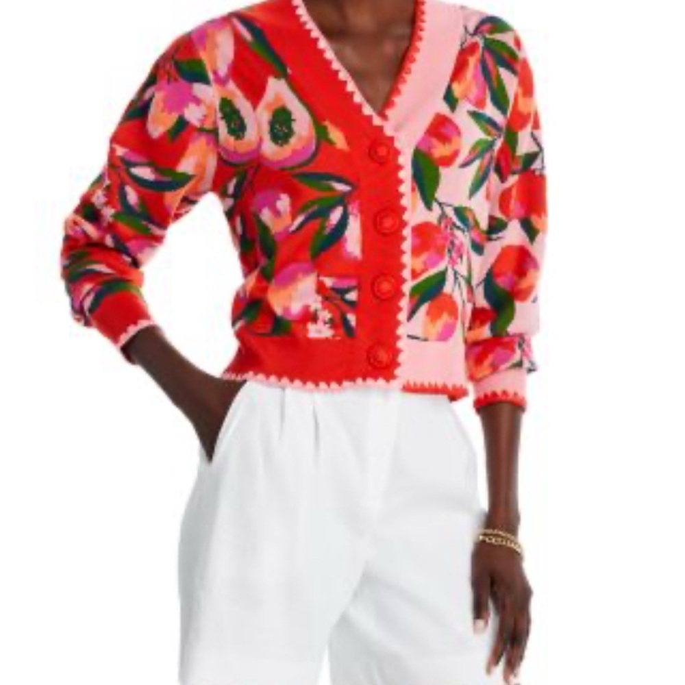 Farm Rio Mixed Media Papaya Cardigan Sweater